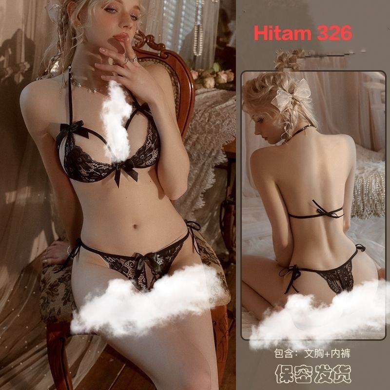 SET LINGERIE BRA + G-STRING SEXY PAKAIAN DALAM WANITA F326-Hitam 326