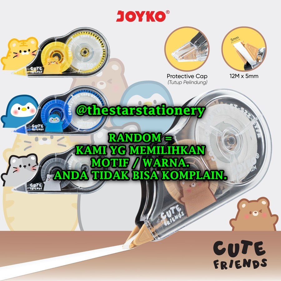 

(1 Biji) GROSIR Correction Tape Joyko CT-522-CTFR (12 M x 5 mm) / Pita Koreksi Joyko CT-522