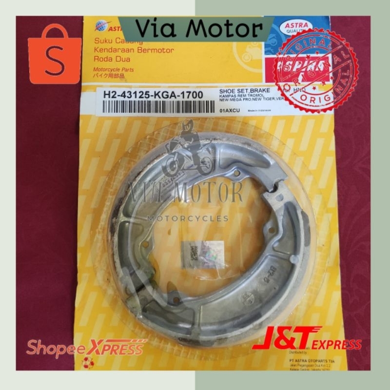 SHOE SET BRAKE. Tipe H2-43125-KGA-1700. Merk Aspira. kampas rem tromol new Mega pro, new Tiger, verz