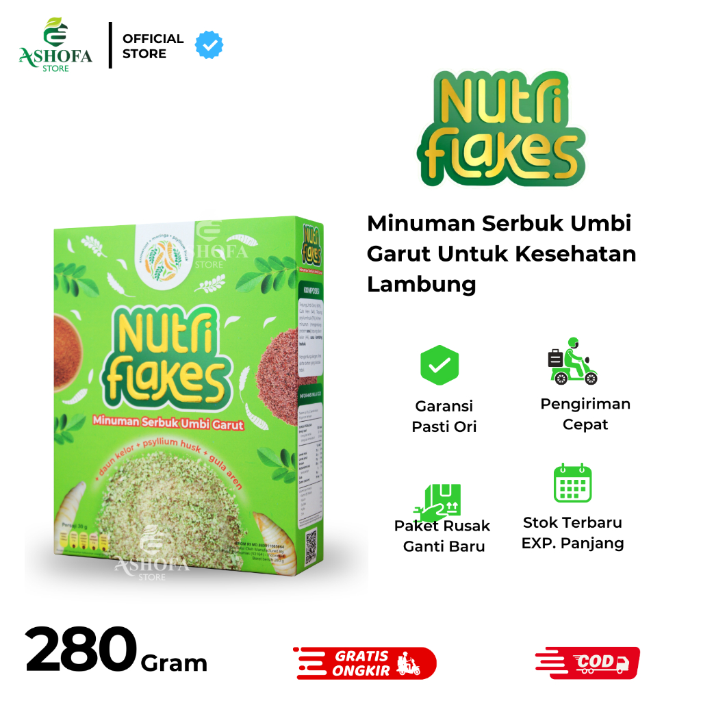 

Nutriflakes Asli Umbi Garut Asam Lambung Ori Sereal Suplemen Asam Lambung Maag Gerd Pencernaan