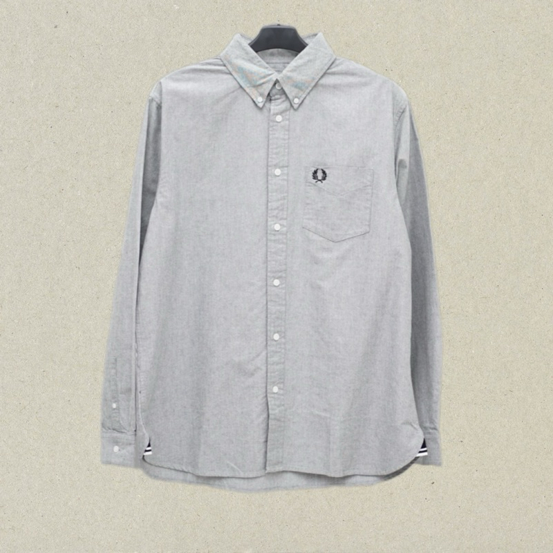 Fred Perry Longsleeve Oxford Shirt in Grey Kemeja Pria dan Wanita Original Branded