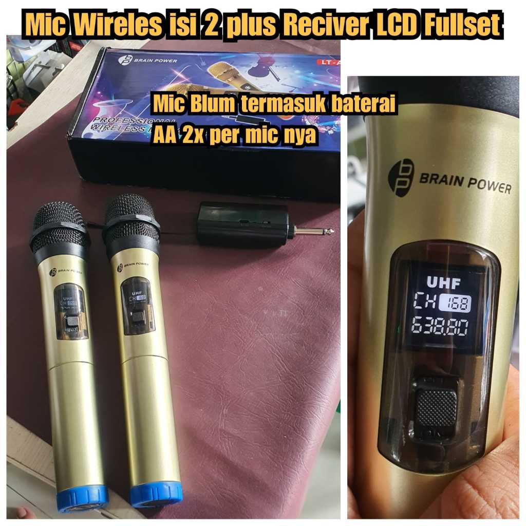 Mic tanpa kabel isi 2 Karaoke mic ngaji Mic tanpa kabel microphone Mic wireles isi 2 fullset plus re