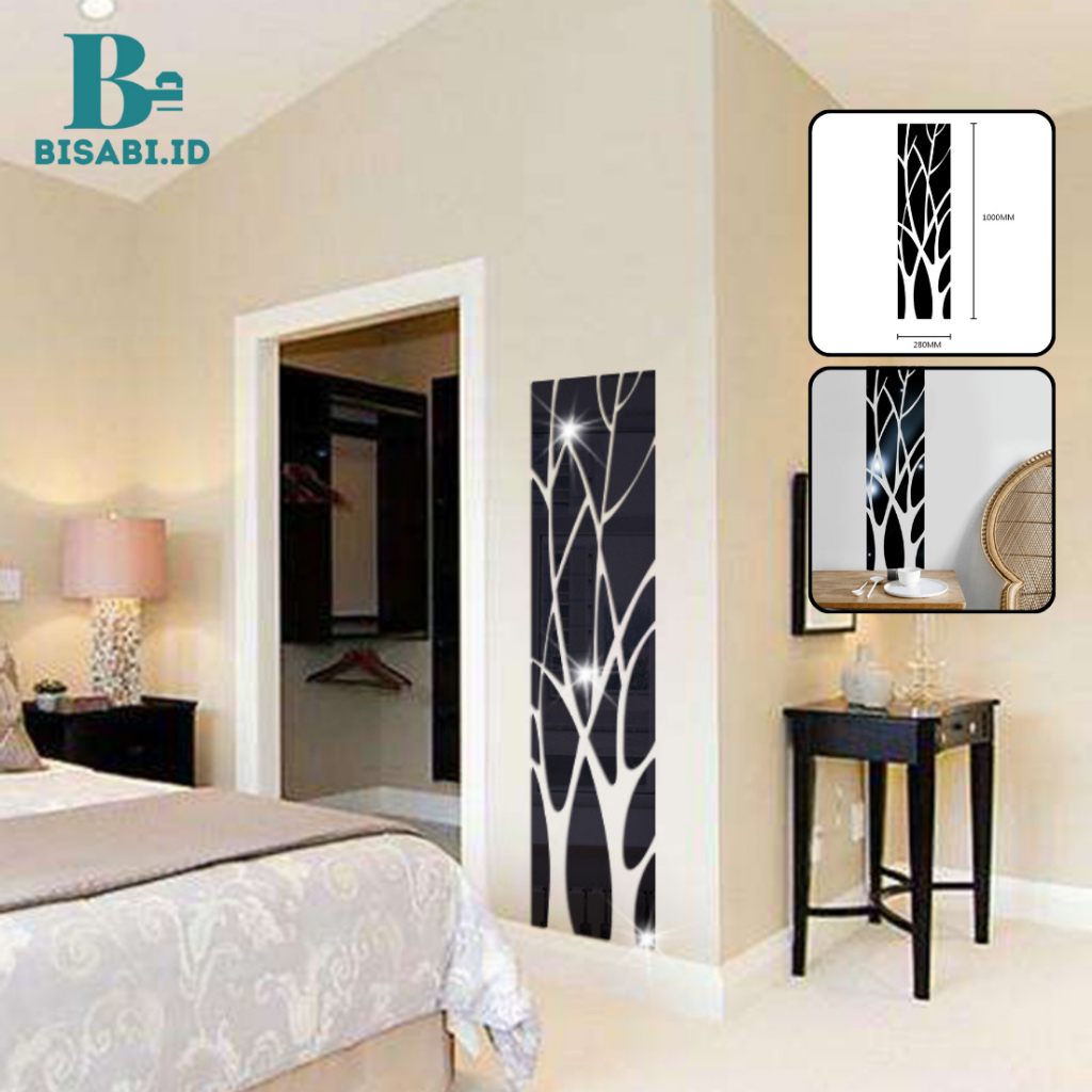 Wallpaper Dinding Kamar Tidur Murah Dekorasi Ruang Tamu Stiker 3D Pohon Model Cermin Akrilik