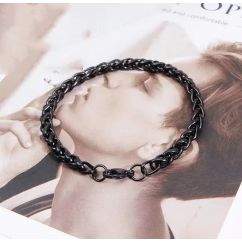 Gelang titanium hitam pria wanita simpel unik anti karat terbaru