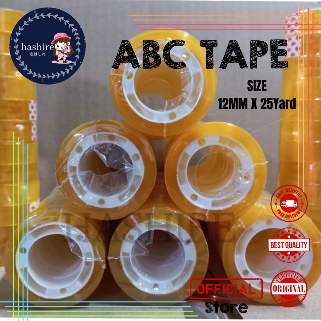 

SATU SLOP ( 12 PCS ) Selotip Isolasi Bening Kecil Tipis ABC Tape 12mm x 25 YARD