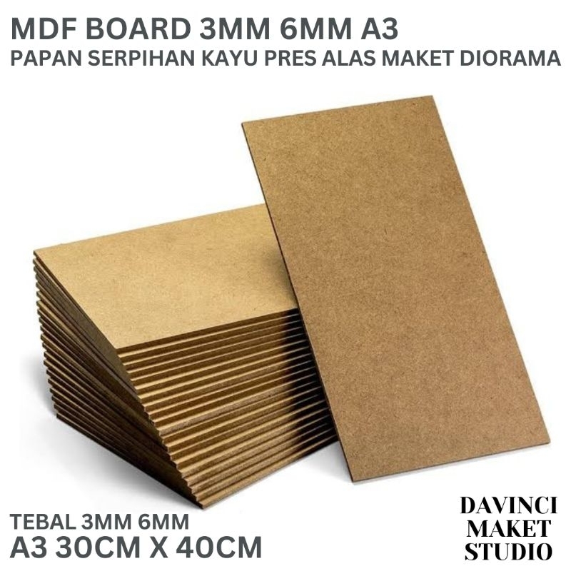 

(MDF 3MM) Karton Kayu Partikel Bahan Alas Maket A3 - MDF HMR Board 3mm 30cm x 40cm Grey Brown Green Abu Krem Hijau