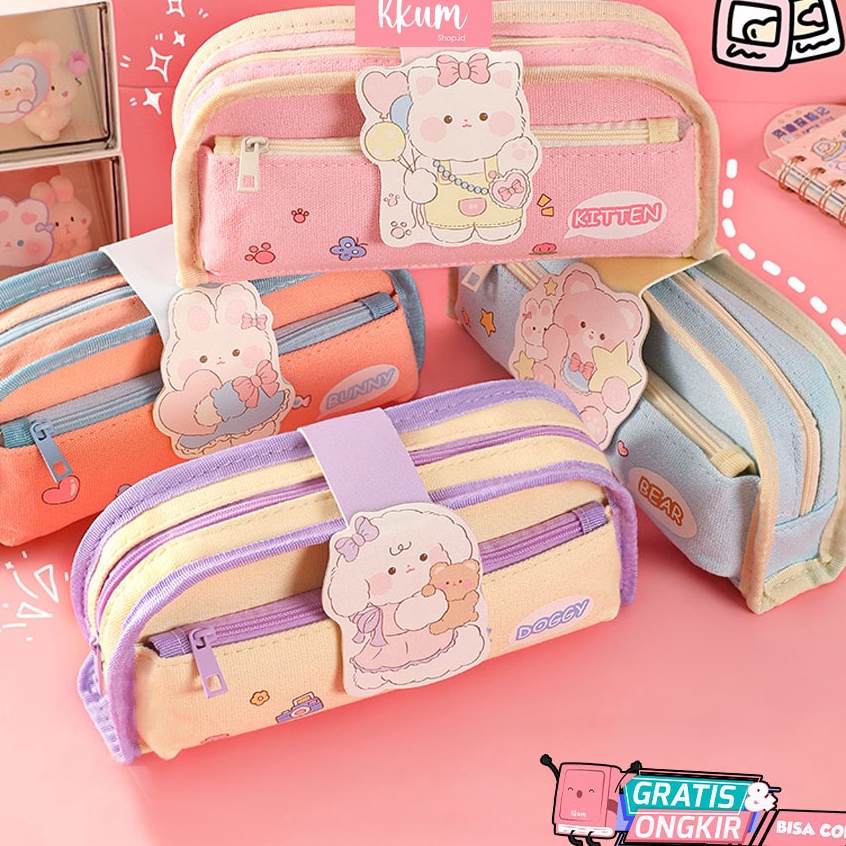 

Mewah Tempat pensil anak murah anti air kanvas Kotak pensil 2 risleting