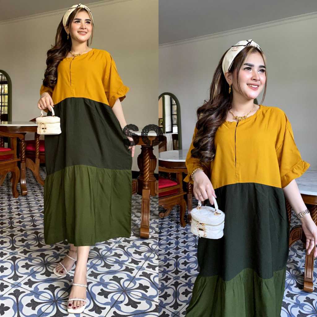 DRESS NAGITA JUMBO - DASTER PELANGI XXXL - HOMEDRESS RAYON LD 130