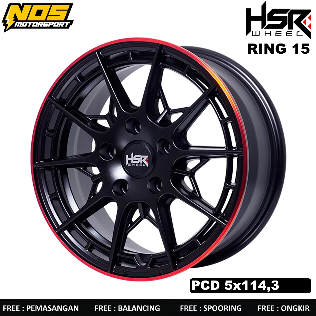 Velg mobil ertiga, innova, hsr ck05 r15 lubang 5 warna hitam lis merah