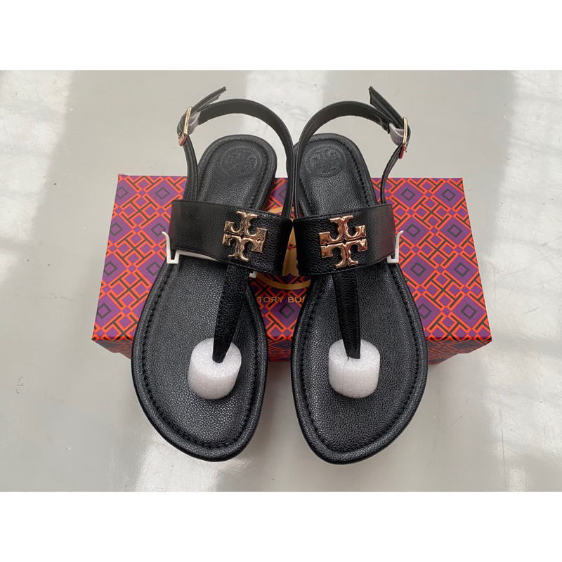 Sepatu sandal wanita Tory Burch flat kulit