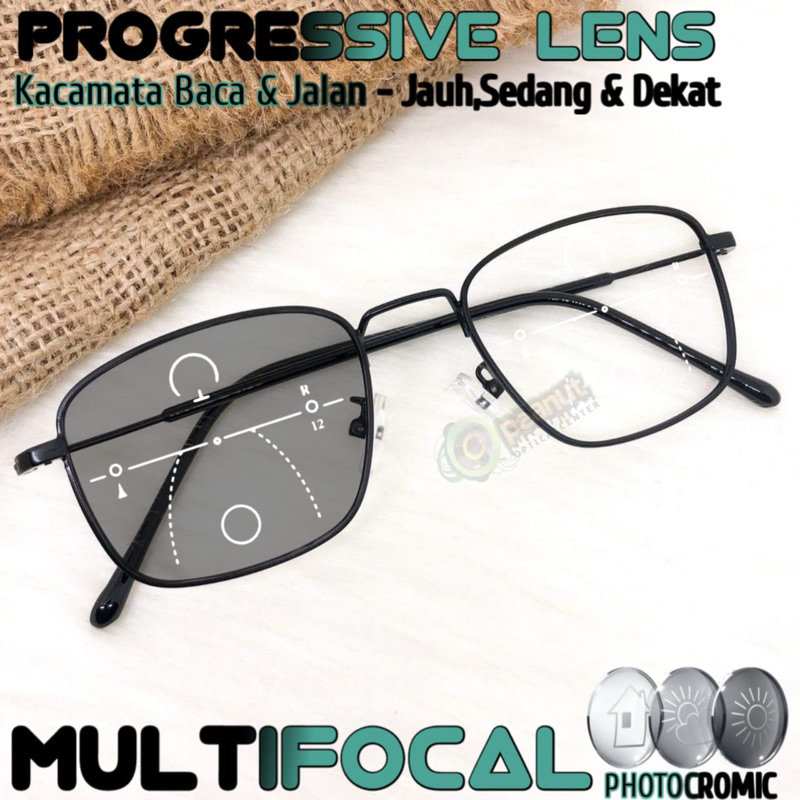 Kacamata Progresif Pria/Wanita | Kacamata Baca Plus Jalan | Frame Kacamata Progresif Photochromic