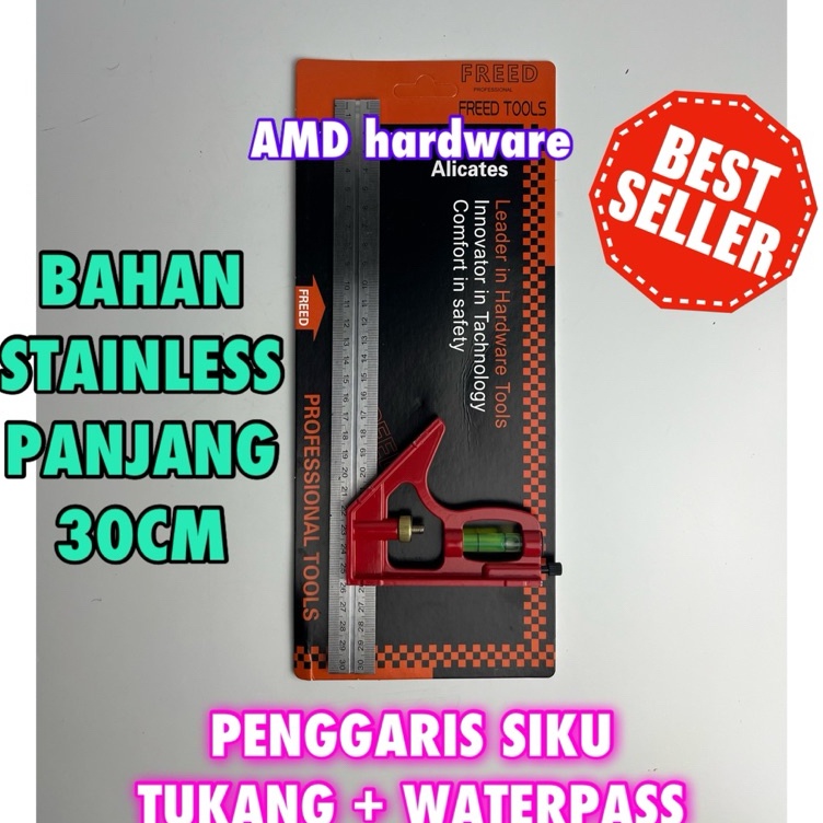 

Penggaris Siku Tukang Combination Try Square Stainless Steel 12 Inchi 3 cm Kombinasi Waterpass