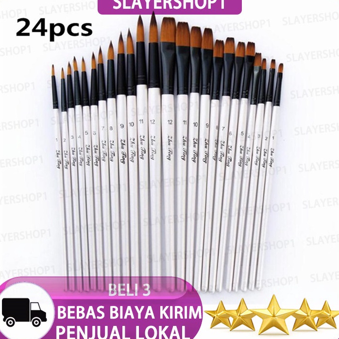 

ShippingSlayershop 24pcsSet Artis Lukisan Tangan Sikat Kotak Kuas Akrilik Minyak Lukisan Cat Air