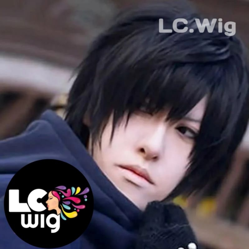 WIG PRIA RAMBUT PENDEK HITAM NATURAL WIG COSPLAY SASUKE
