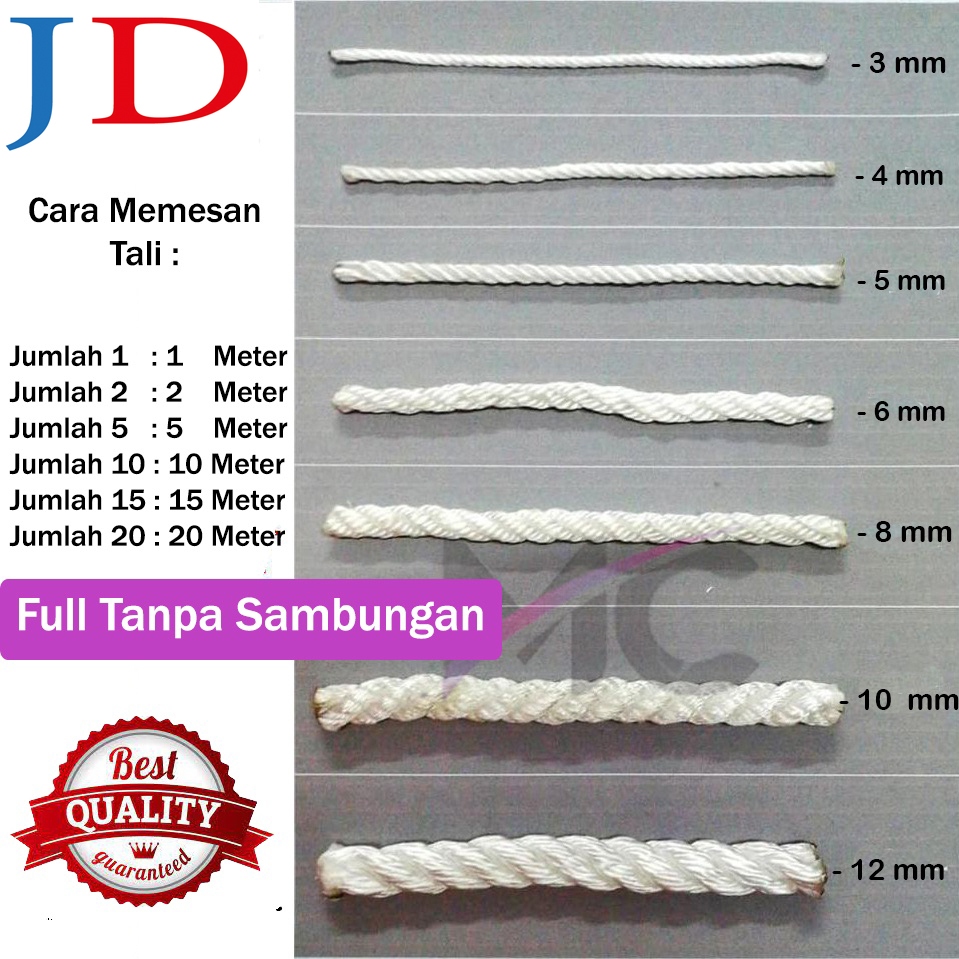 

Tali Tambang Kecil Nilon Nylon Rope 6mm 7mm 8mm Pengikat Barang Putih Qualitas Eksport Kuat