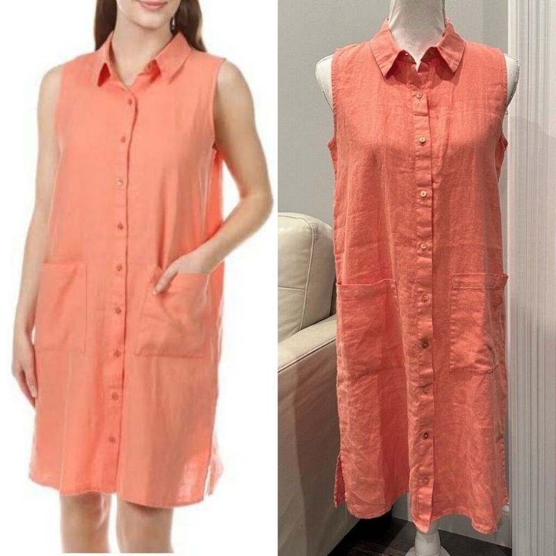 Eileen Fisher linen button sleeveless dress