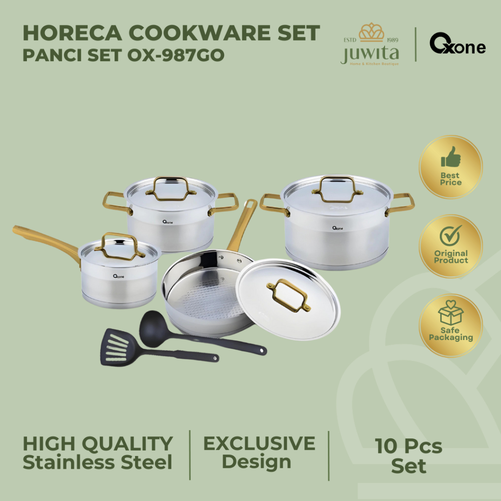 Oxone Panci Set Horeca Cookware Set OX987GO Stainless Steel High Quality Gold Emas Handle