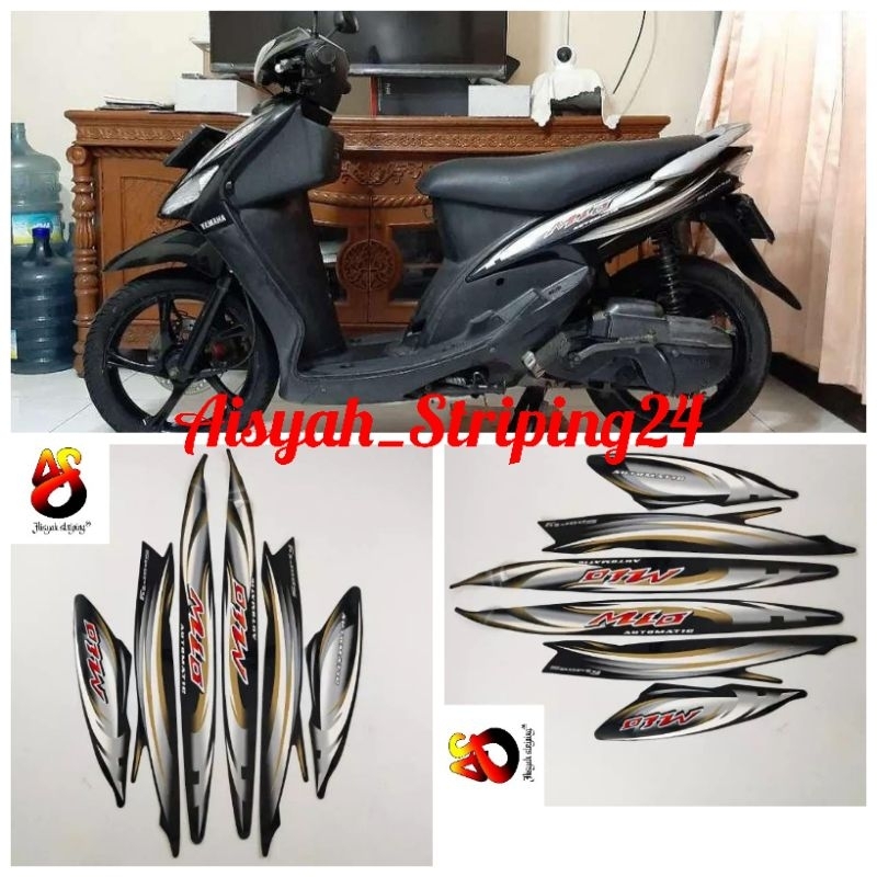 STIKER STRIPING & LIS BODY MOTOR YAMAHA MIO SPORTY TAHUN 2007 HITAM FULL