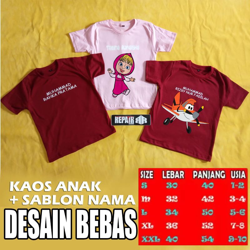 KAOS ANAK SABLON GAMBAR CUSTOM BEBAS DESAIN