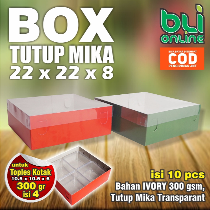 

Box Kue Tutup Mika 22 x 22 x 8 / isi 10pcs / Dus Spiku / Kotak Roti / Packaging Tart / Pudding