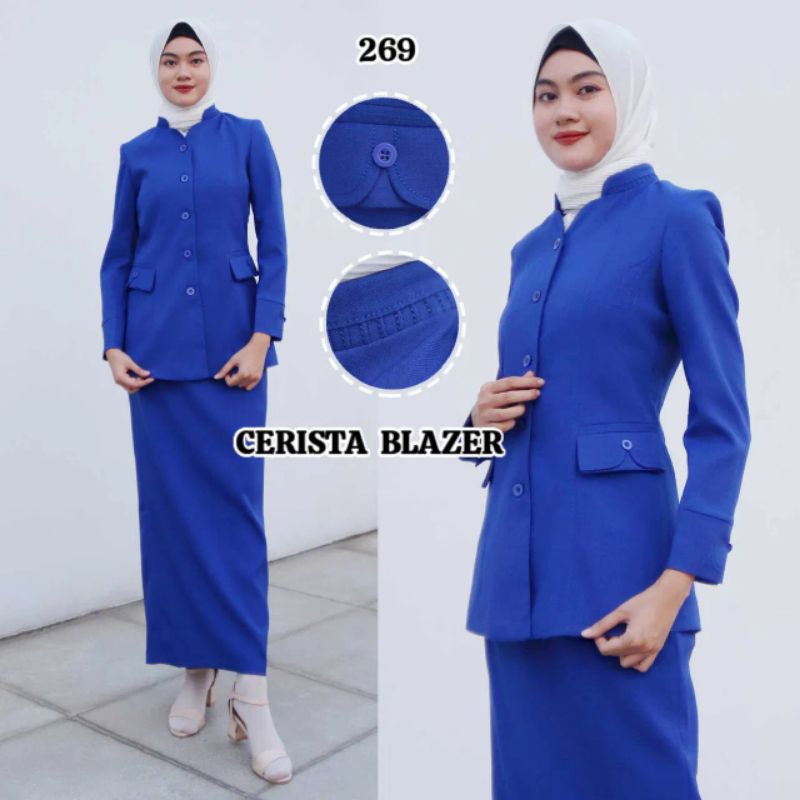 Setelan Blazer Warna Biru Benhur set rok span (269)