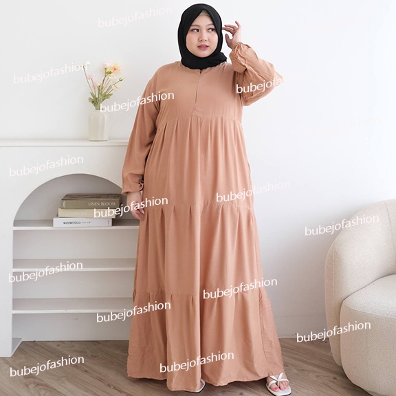 Dres gamis mufidah jumbo busui bumil ada resliting ld 130|/daster gamis rempel susun jumbo/dres gami