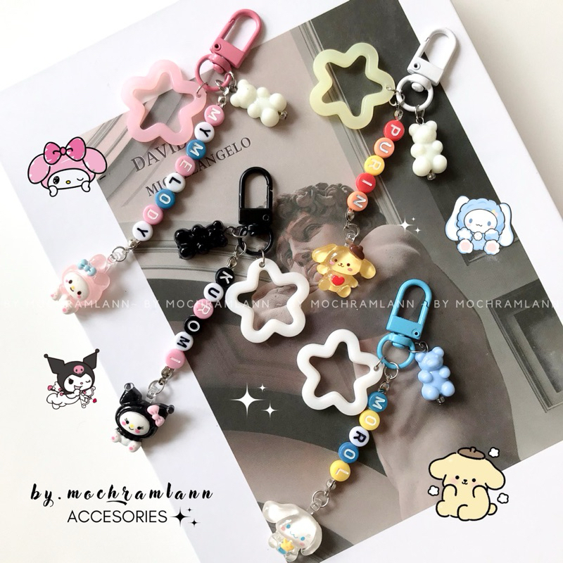 BACA DESKRIPSI KEYCHAIN KARAKTER SANRIO CUSTOM NAMA / GANTUNGAN CASE HP TAS DLL MODEL SANRIO KUROMI 