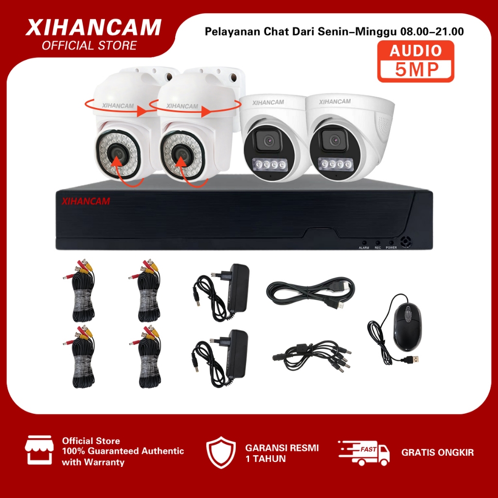 XIHANCAM 5MP Paket Lengkap CCTV DVR 4CH 4 Kamera PTZ Audio XVR 4 Channel IP Camera FULL AHD 1620P