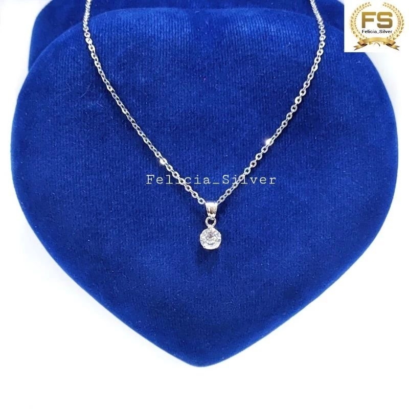 Kalung Perak Asli Silver 925 Lapis Emas Putih Asli Rantai ItaliSanta Dengan Liontin Desi 0, 5Gram - 