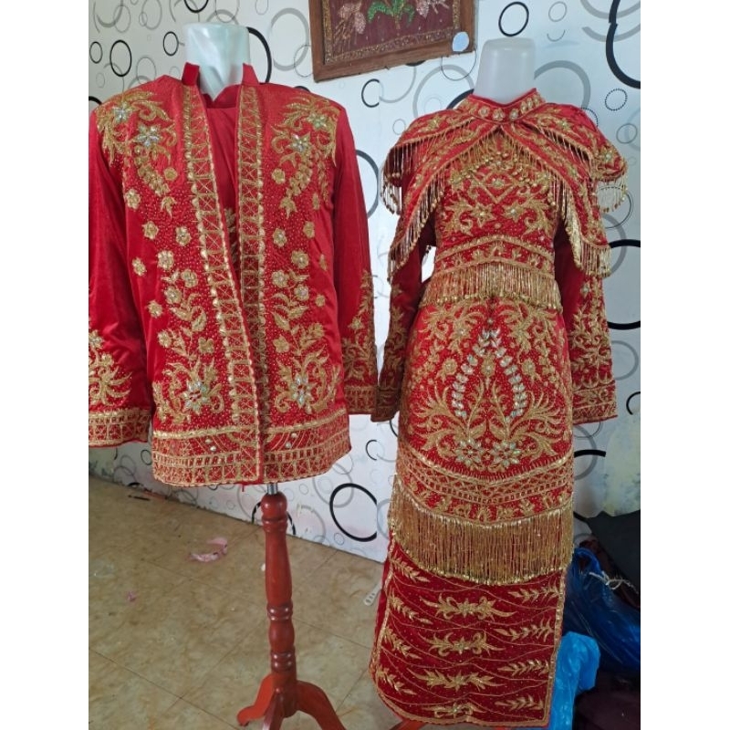 baju pengantin minang full payet warna merah