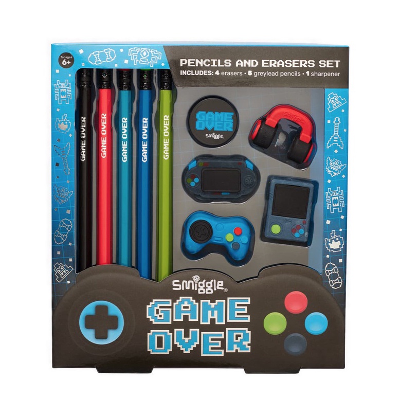 

KODE K3J Smiggle Pencils Erasers Game Set IGL479381BLK