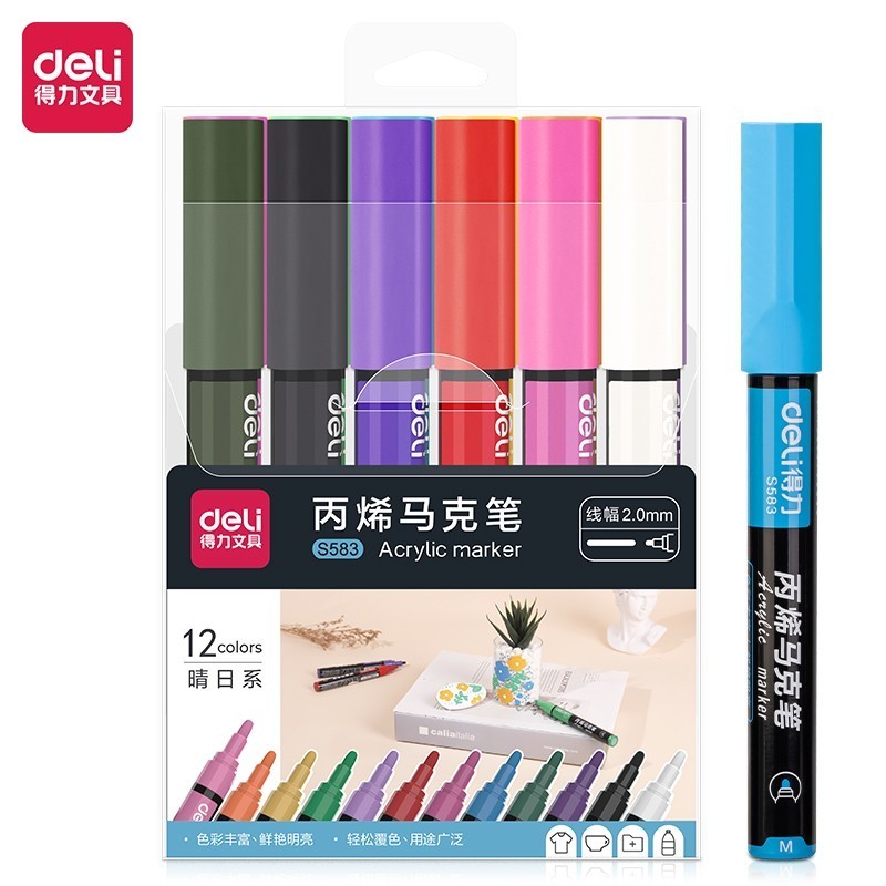 

Spidol Deli Permanent Acrylic Marker Set 12 Colors 2.0 mm (Besar)