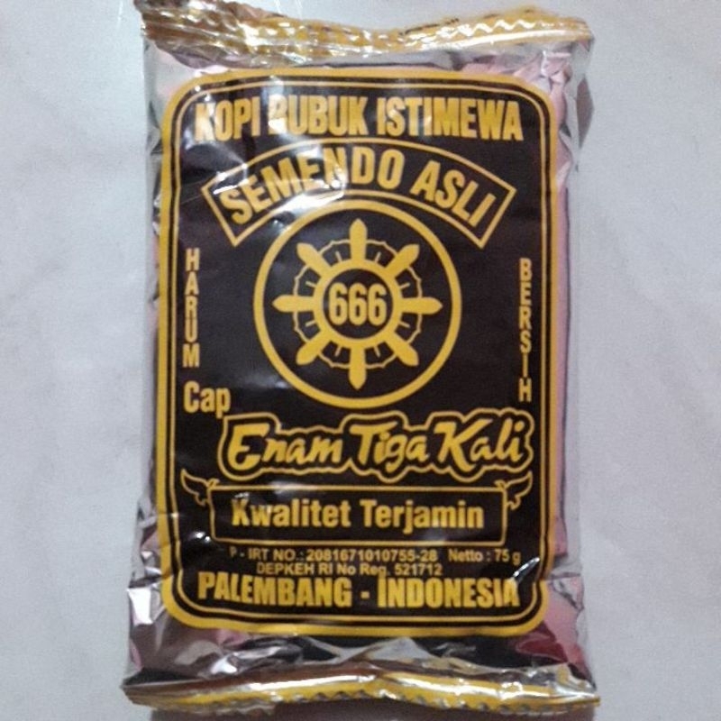 

Kopi Palembang Kopi Bubuk Semendo Asli 666 kemasan Sedang 1 Bal isi 12 Bks @75gr Harga Grosir