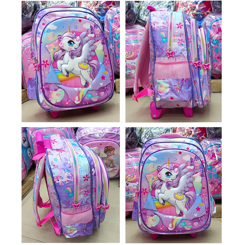 KODE W38J PROMO TERBAIK TAS DORONG TROLLEY SEKOLAH SD 16inch GAMBAR ANAK PEREMPUAN KUDA PONY ROSE DA