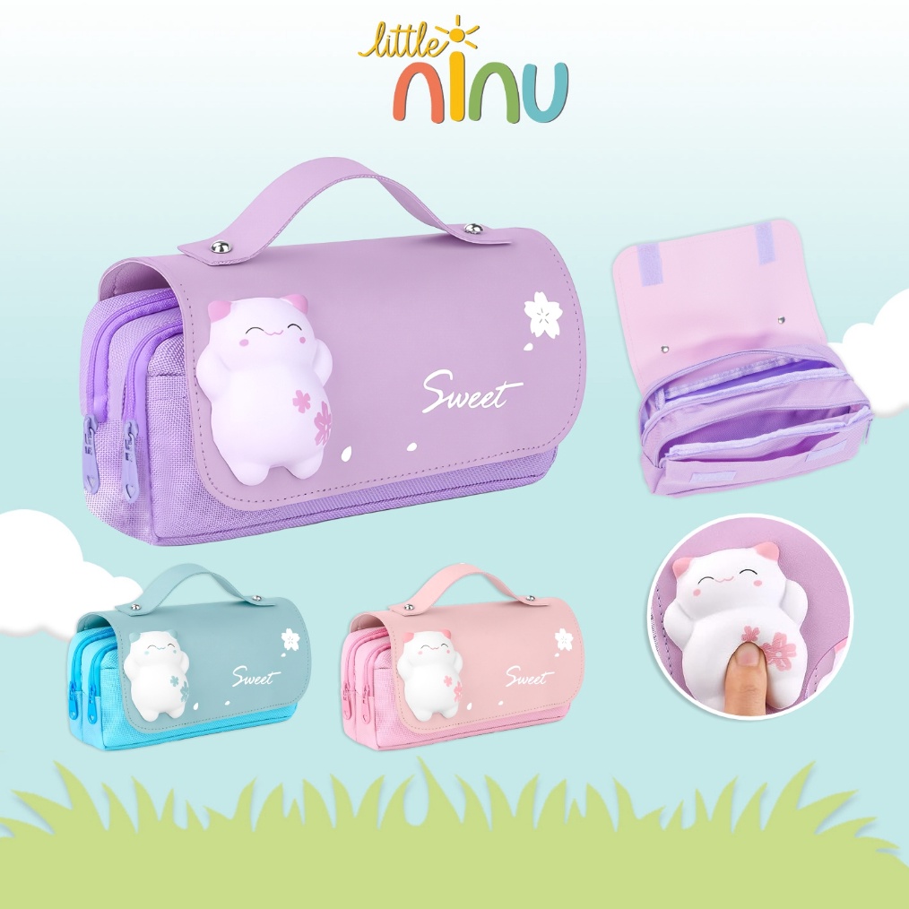 

KODE X74H LITTLE NINU Pencil Case Kotak Tempat Pensil Karakter Timbul Jelly Squishi Kitty