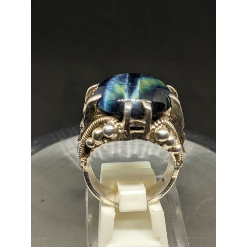Natural Tiger Eye Motif Banyu Mili GRATIS Emban Ring Perak Super
