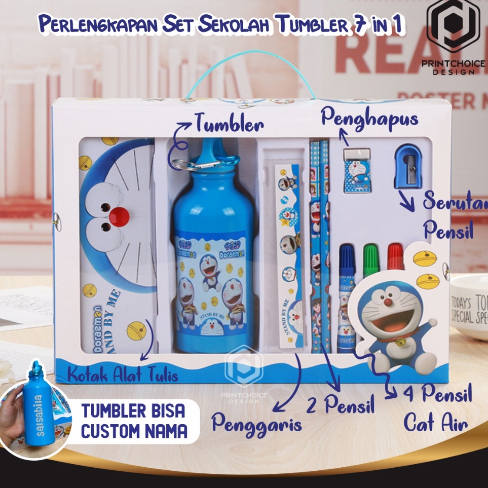 

KODE C53Z Paket Alat Tulis Set Tumbler Botol Minum 7 in 1 Motif Karakter Doraemon Frozen Spiderman Princess