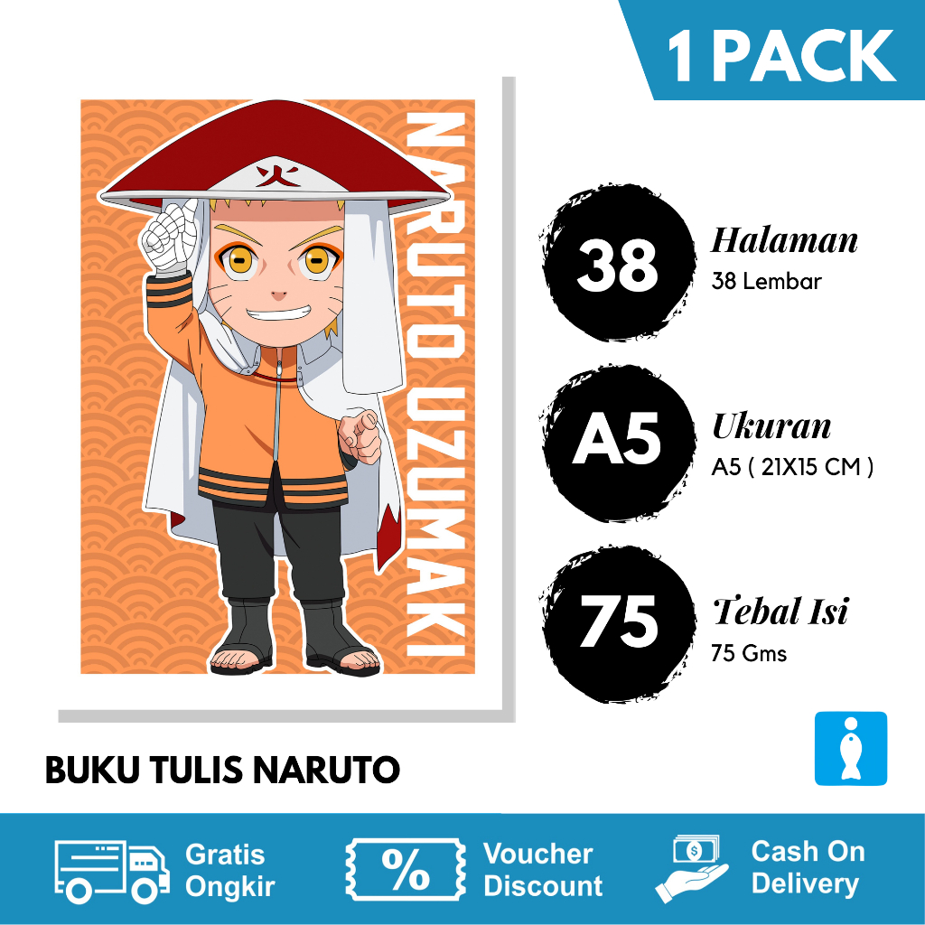 

BUKU TULIS SEKOLAH 38 LEMBAR / BUKU TULIS ANIME NARUTO 1 PAK ISI 5 BUKU