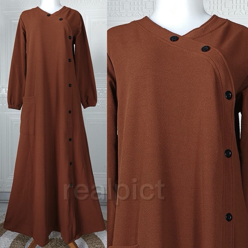 AM - ANZANA Maxy Gamis Wanita Muslim Lemon Skin Milano Melar-Caramel