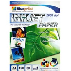 

Blueprint Inkjet Paper BPIPA412 A4 5 Sheet 12 gsm Cast Coating Extra White Water Resist