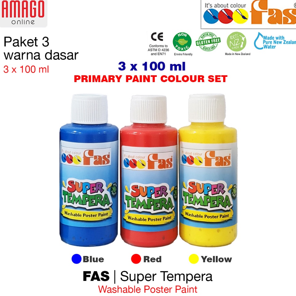 

Hot Sale FAS Super Tempera Primary Colour Set Cat Lukis Sekolah Paket 3 Warna dasar Yellow Blue Red 3x1 ml