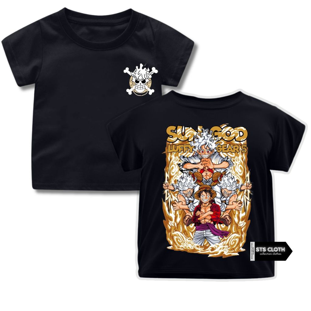 BAJU KAOS DISTRO ANAK LAKI LAKI / JUNIOR/ KAOS HITAM ANIME ONE PIECE LUFFY WARNA HITAM