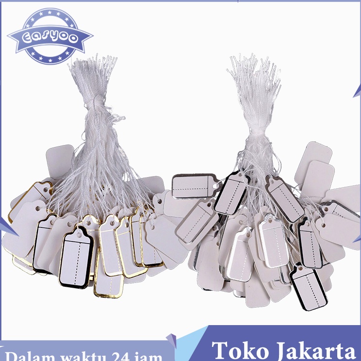 

Inovatif 5pcs Label Harga Baju GoldSilver Label Harga Kosong Warna Putih Dengan Tali Untuk Perhiasan