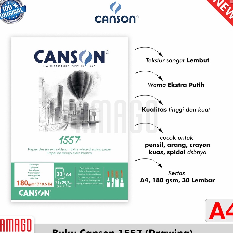 

Buku CANSON 1557 Extra White Drawing Paper 3 Sheets A4 21 X 297 Cm 18G Pad 24127414