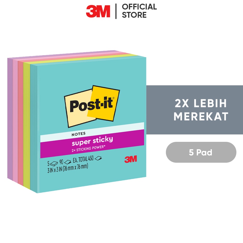 

3M Postit Super Sticky Notes Supernova Neons Memo Tempel 6545SSMIA 2x Lebih merekat 5 pad 76x76 mm Untuk berbagai permukan kes