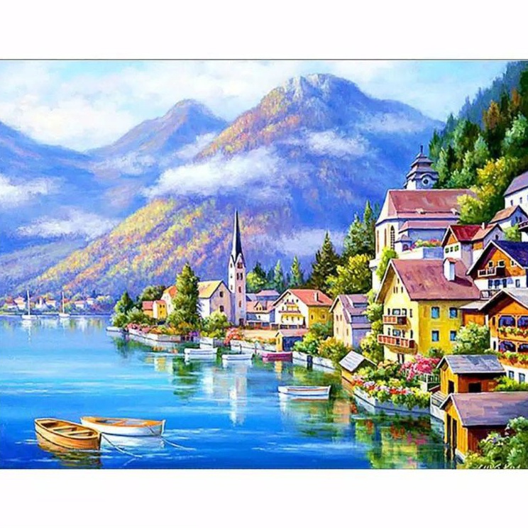 

Laris 5D Full Drill Diamond Painting Seaside Town Embroidery