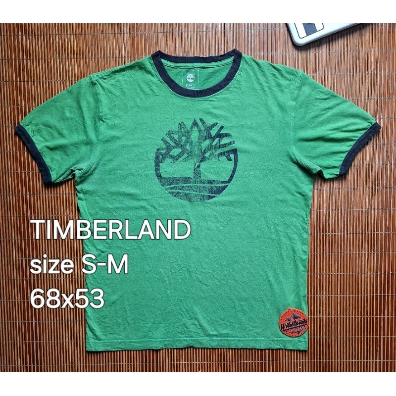 Baju Kaos TIMBERLAND T Shirt Oblong Hijau Lengan Pendek