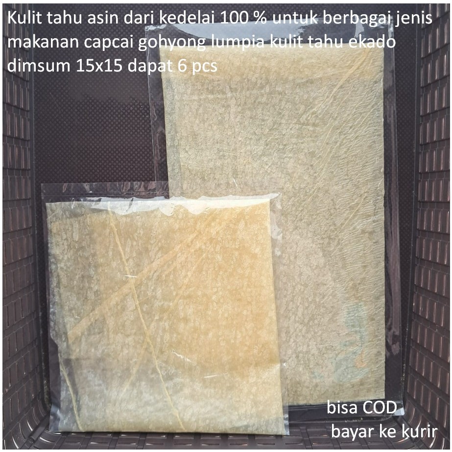 

Kulit tahu asin dari kedelai 100 % untuk berbagai jenis makanan capcai gohyong lumpia kulit tahu ekado dimsum 15x15 dapat 6 pcs