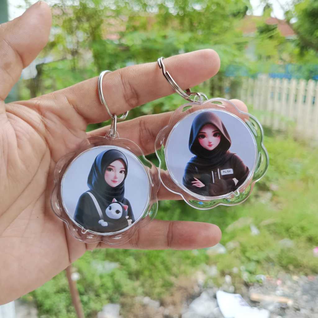 Gantungan Kunci Bulat Bunga Custom Pakai Foto Sendiri