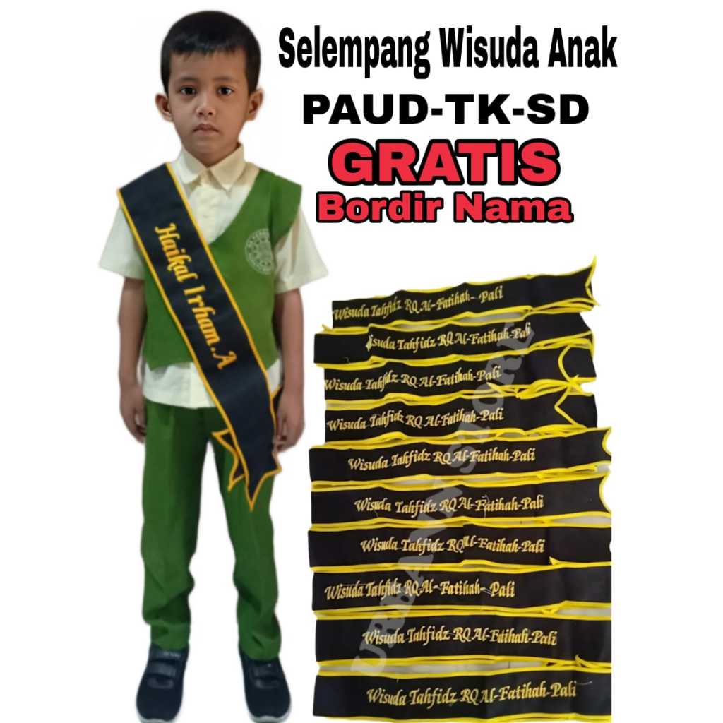 SELEMPANG WISUDA SATU HARI JADI ANAK PAUD TK SD SELEMPANG ANAK FREE BORDIR NAMA